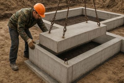 Монтаж сборного ленточного фундамента